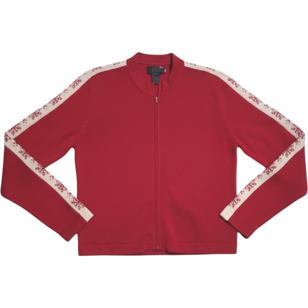 Vintage Ralph Lauren 100% Lambswool Women's size Large Snowflake Zip Up Cardigan